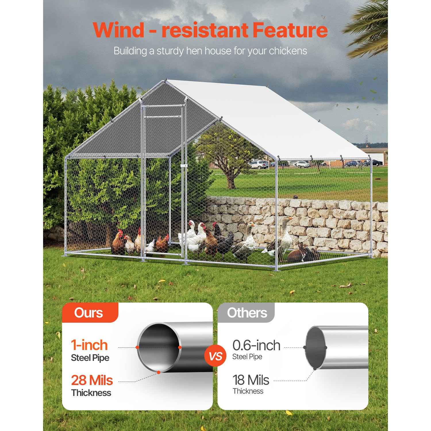 Large Metal Walk-in Chicken Coop With Protective Spire Roof_voghion.com